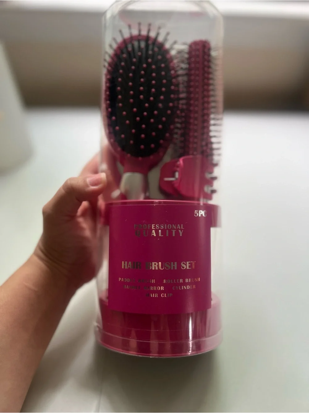 5-Piece Hair Brush Set, Adults and Teens, Pink